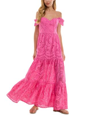 SENI & CADE - Juniors' Off-The-Shoulder Eyelet Maxi Dress