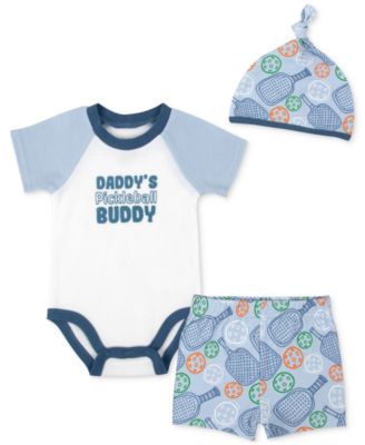 Baby Essentials - Baby Boys 3-Pc. Dad's Pickleball Buddy Bodysuit, Shorts, & Hat Set