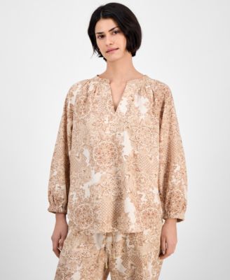 Nautica Jeans - Women's Tile-Print Linen-Blend Blouse