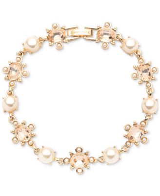 Marchesa - Gold-Tone Crystal & Imitation Pearl Flex Bracelet