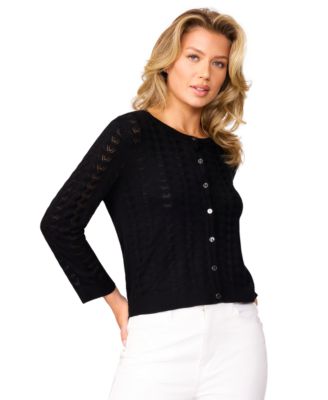 Melissa Paige - Women's Pointelle-Knit Crewneck Cardigan