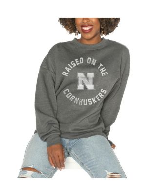 Gameday Couture - Women's Charcoal Nebraska Huskers Good Vibes Premium Fleece Drop Shoulder Pullover Sweatshirt
