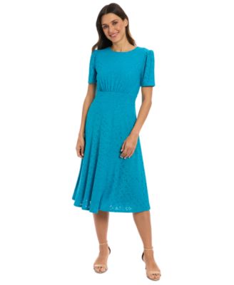 London Times - Women's Round-Neck Short-Sleeve A-Line Dress