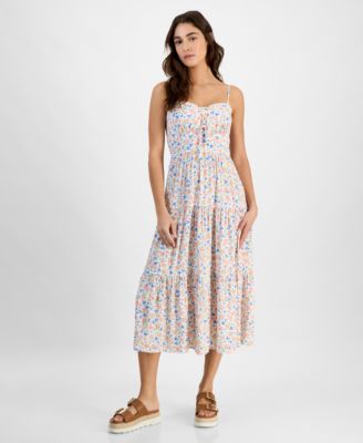 Self Esteem - Juniors' Floral Lace-Up Sweetheart Midi Dress