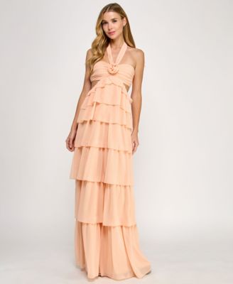 SENI & CADE - Juniors' Chiffon Cutout Ruffle Gown