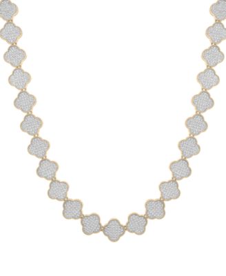 Macy's - Men's Diamond Clover 22" Necklace (2 ct. t.w) in 14k Gold-Plated Sterling Silver & Sterling Silver