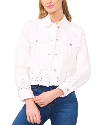 CeCe - Women's Eyelet Scalloped-Hem Denim Jacket
