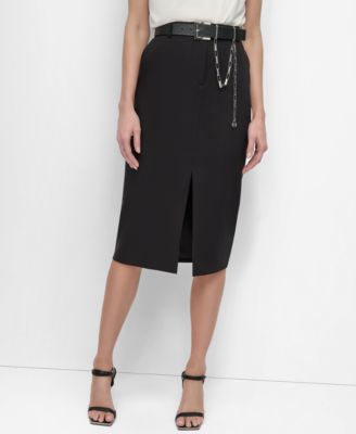 DKNY - Women's Belted Chain-Trim Front-Slit Pencil Skirt