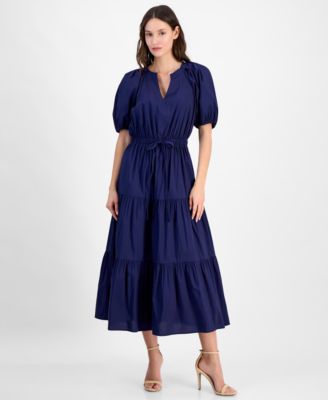 Anne Klein - Women's Tiered Tie-Waist Puffed-Sleeve Dress