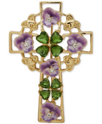 Anne Klein - Gold-Tone Multicolor Flower Cross Pin