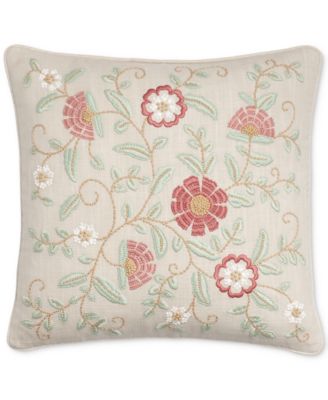 Charter Club - Embroidered Flowers Decorative Pillow, 18" x 18",