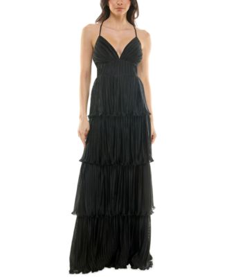 Emerald Sundae - Juniors V-Neck Ruffle-Tiered Sleeveless Gown