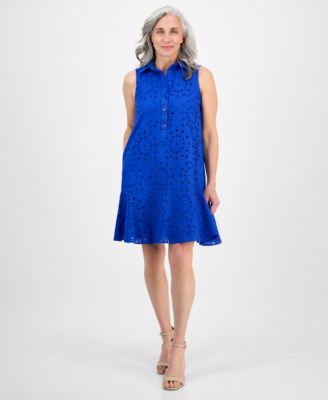 Robbie Bee - Petite Ruffled-Hem Sleeveless Eyelet Dress