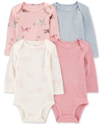 Carter's - Baby Girls Cotton Puppy Long-Sleeve Bodysuits, 4 Pack