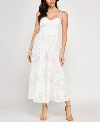 SENI & CADE - Juniors' Sleeveless Lace Fit & Flare Midi Dress
