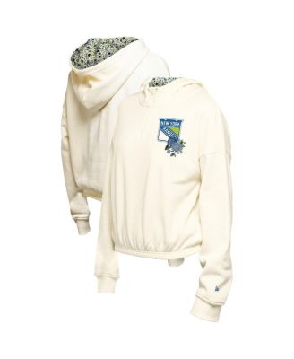New Era - Women's Cream New York Rangers Glam Game Quarter-Zip Cropped Floral Hoodie Pullover Top