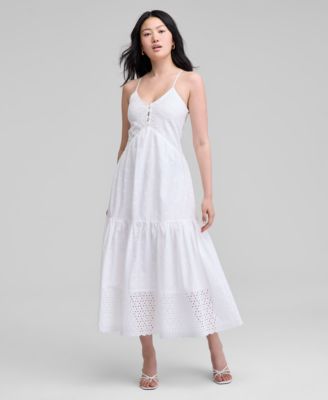 And Now This - Women's Cotton Eyelet Tiered Maxi Dress