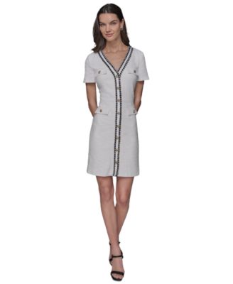 KARL LAGERFELD PARIS - Women's Tweed Rope-Trim Dress