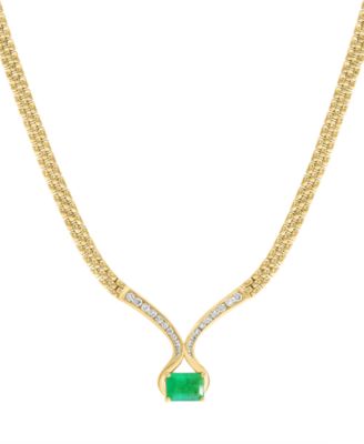 EFFY Collection - Emerald (1-3/8 ct. t.w.) & Diamond (1/3 ct. t.w.) Fancy 16" Collar Necklace in 14k Gold