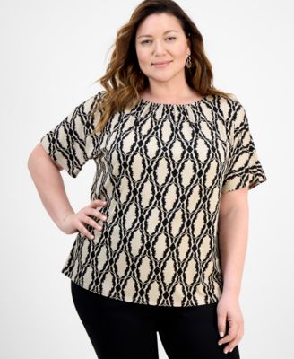 JM Collection - Plus Size Abigail Abstract Shirred Tee