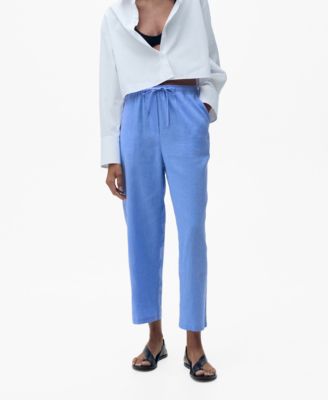 MANGO - Women's Straight Linen-Blend Trousers Pants