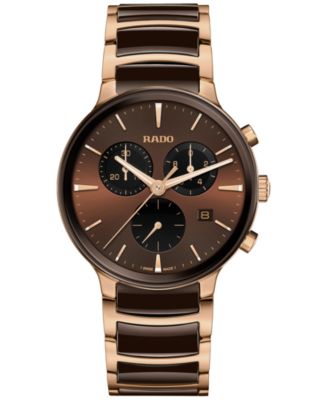 Rado - Unisex Swiss Chronograph Centrix Brown Ceramic & Rose Gold PVD Stainless Steel Bracelet Watch 41mm