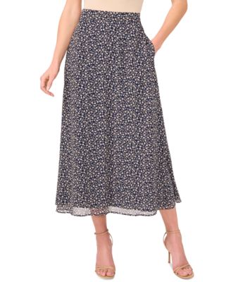 CeCe - Women's Floral-Print A-Line Midi Skirt