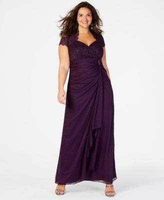 B&A By Betsy and Adam - Plus Size Sequined-Lace Ruched Gown