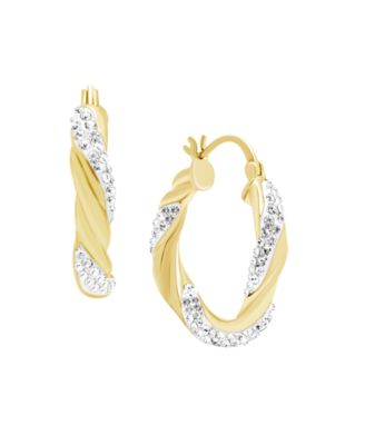 And Now This - Clear Crystal Twisted Click Top Hoop Earring in Fine Silver Plate or Gold Plate