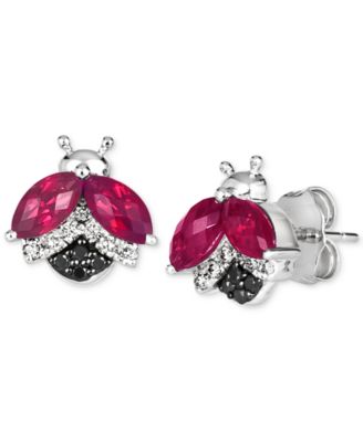 Le Vian - Raspberry Rhodolite&reg; (1-1/4 ct. t.w.) & Diamond (1/6 ct. t.w.) Ladybug Stud Earrings in 14k White Gold