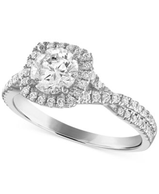 Alethea™ - Certified Diamond Halo Engagement Ring (1-1/3 ct. t.w.) in 14k White Gold featuring diamonds with the De Beers Code of Origin