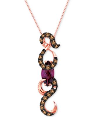 Le Vian - Raspberry Rhodolite (1-1/2 ct. t.w.) & Chocolate Diamond (3/4 ct. t.w.) Curvy 18" Pendant Necklace in 14k Rose Gold