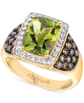 Le Vian - Green Apple Peridot (3-1/20 ct. t.w.) & Diamond (5/8 ct. t.w.) Halo Cushion Statement Ring in 14k Gold