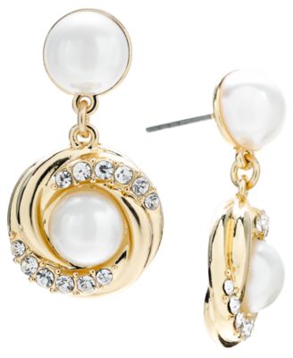Charter Club - Gold-Tone Pav&eacute; & Imitation Pearl Drop Earrings