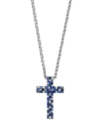 EFFY Collection - Sapphire Ombr&eacute; Cross 18" Pendant Necklace (2-1/2 ct. t.w.) in Sterling Silver