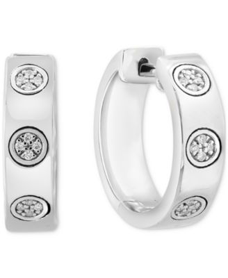 EFFY Collection - Diamond Mini Cluster Small Huggie Hoop Earrings (1/20 ct. t.w.) in Sterling Silver, 0.67"