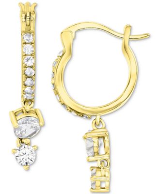 Macy's - Cubic Zirconia Double Stone Dangle Hoop Drop Earrings in 14k Gold-Plated Sterling Silver