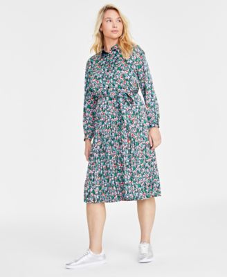 On 34th - Women's Long-Sleeve Pleated Shirtdress