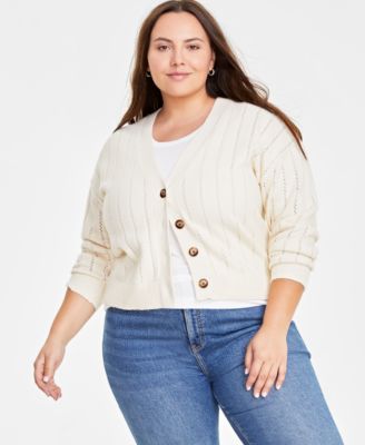 On 34th - Trendy Plus Size Pointelle-Stitch Cardigan