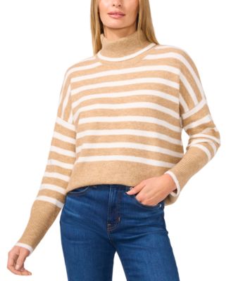 CeCe - Women's Striped Turtleneck Sweater