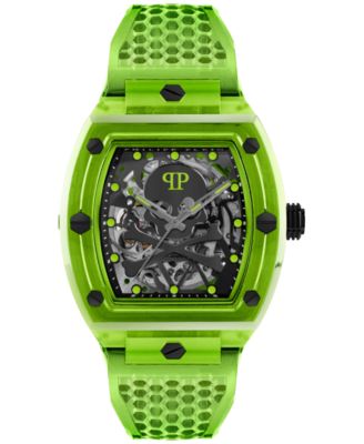 Philipp Plein - Men's Automatic Skeleton Green TPU Strap Watch 44x56mm