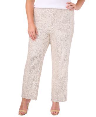 MSK - Plus Size Sequined Mesh Pull-On Palazzo Pants