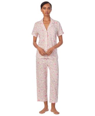 Lauren Ralph Lauren - Women's 2-Pc. Short-Sleeve Notch-Collar Cropped-Pant Pajama Set