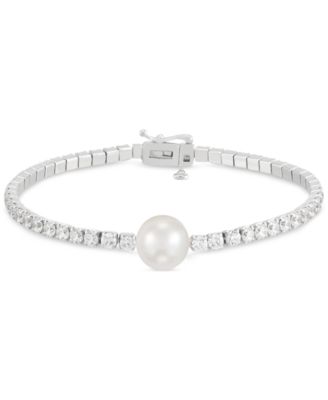 Arabella - Cultured Freshwater Pearl (10mm) & Cubic Zirconia Tennis Bracelet in Sterling Silver
