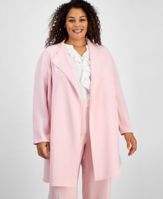 Kasper - Plus Size Melange Crepe Drape-Lapel Open-Front Blazer