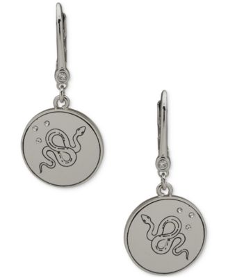 DKNY - Silver-Tone Pav&eacute; Snake Coin Drop Earrings