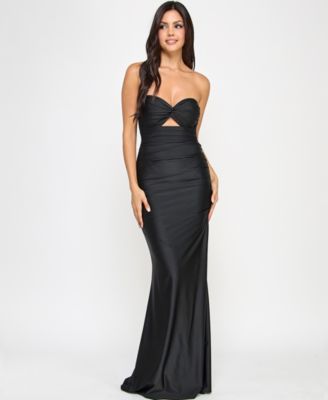 Emerald Sundae - Juniors' Strapless Twist-Front Cutout Gown