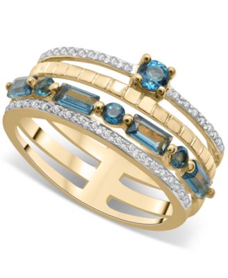 Macy's - London Blue Topaz (1-3/8 ct.t.w.) & Diamond (1/10 ct. t.w.) Multirow Statement Ring in 14k Gold-Plated Sterling Silver