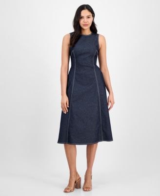 Vince Camuto - Women's Fit & Flare Cotton Denim Midi Dress