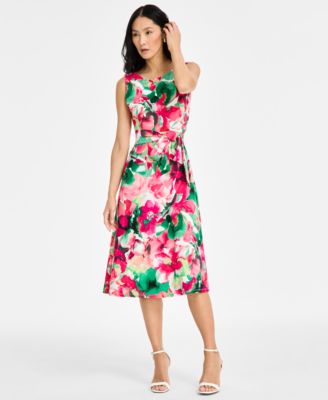 Kasper - Printed Scuba Tie-Waist Dress, Regular & Petite Sizes